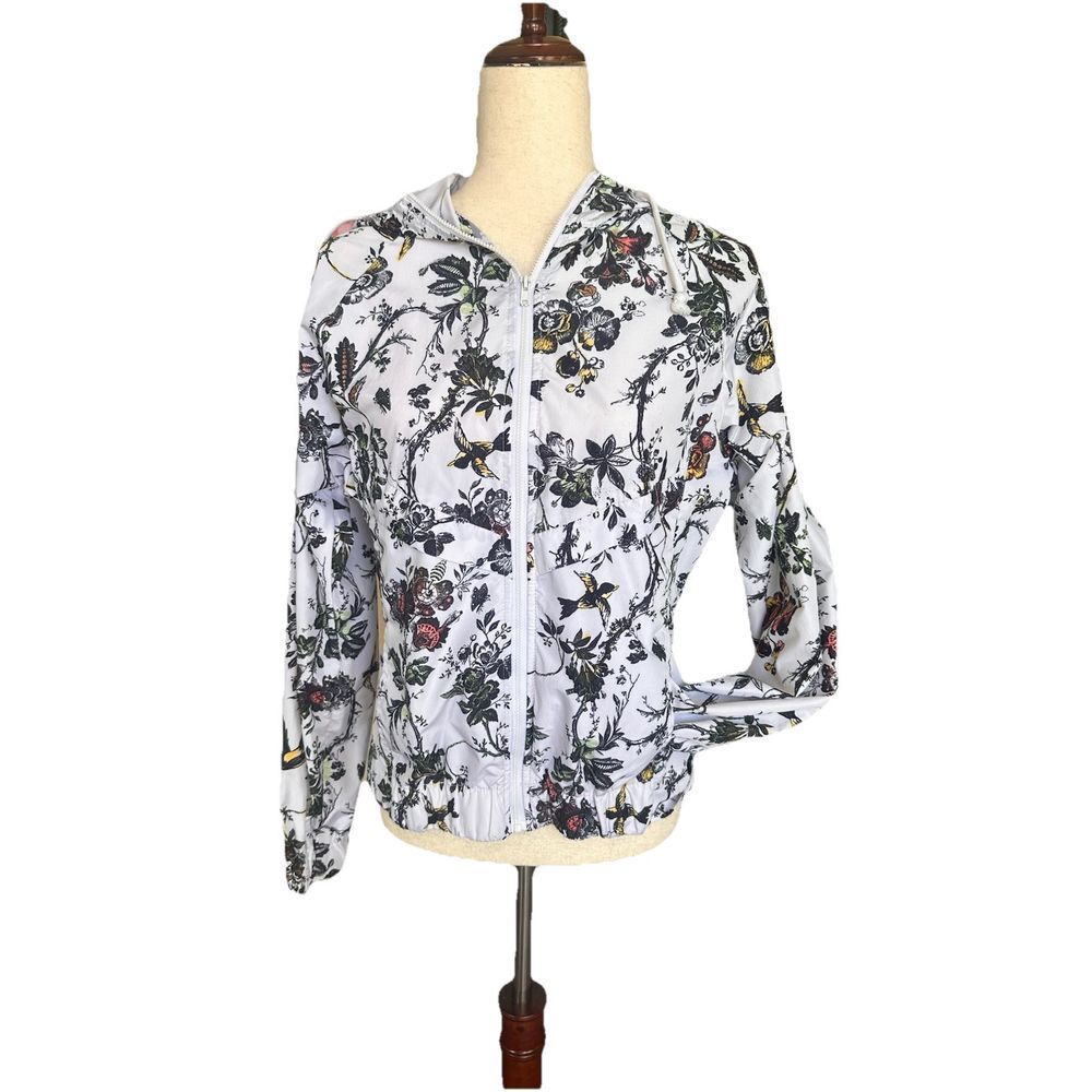 Unionbay Windbreaker Jacket Hooded Full Zip All Over Floral Bird Marcie Women SM